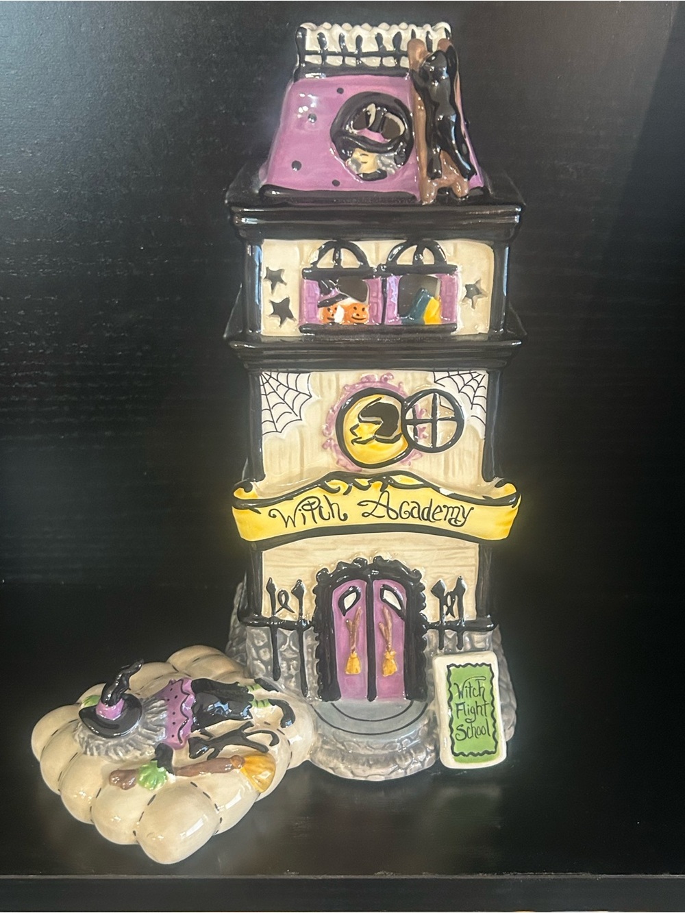 Hand-Painted Witch Academy Haunted House Figurine - Purple & Cream